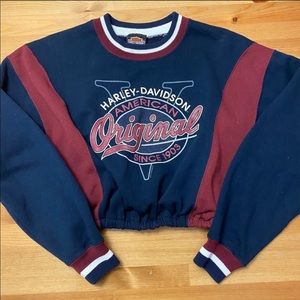 Harley Davidson Colorblock Cropped Crewneck